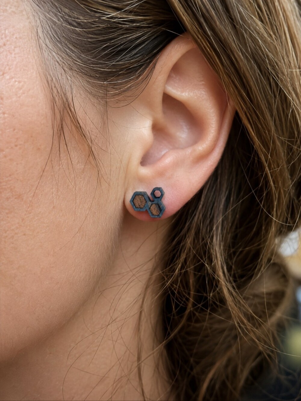Wooden Hex Earrings - BOHO, unique